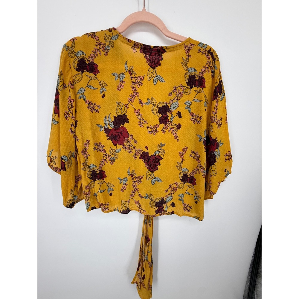 Altar'd State Crop Top Womens Small Yellow Floral Boho Tie Front Kimono Festival - Picture 5 of 5